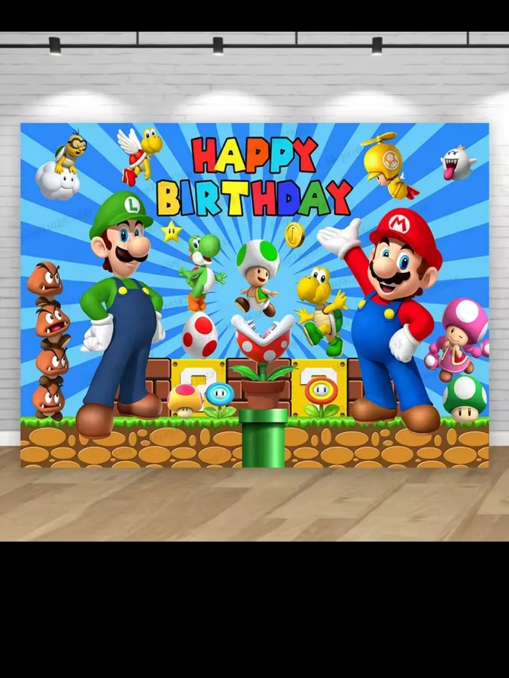 Super Mario Brothers Birthday Backdrop & 3 Tier Cupcake Stand